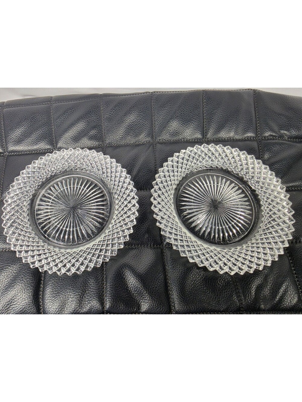 Set of 2 Anchor Hocking Miss America Clear Glass Plates Diamond Pattern Saucers